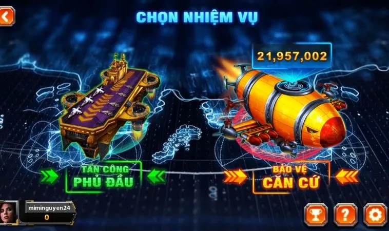 Chọn nhiệm vụ trong game Bắn Cá Đại Chiến B52 tại WINVN