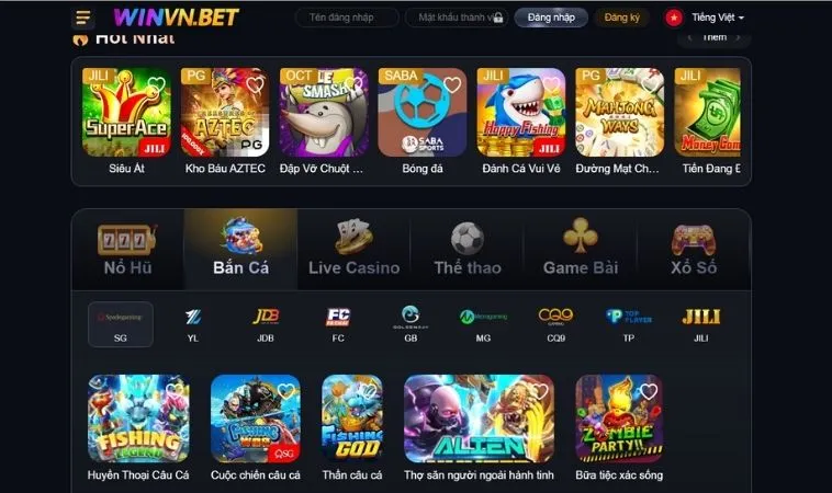 Sảnh game nhanh WINVN thiết kế giao diện đẹp, chuyên nghiệp