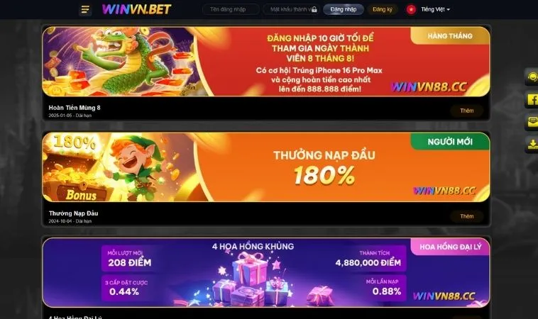 Các chương trình khuyến mãi WINVN hấp dẫn tặng hội viên